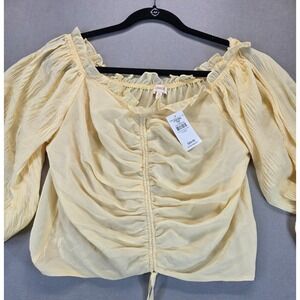 A PEACH Blouse XL Beige Straw Modern‎ Craft Peasant Milkmaid Grounded Romantic